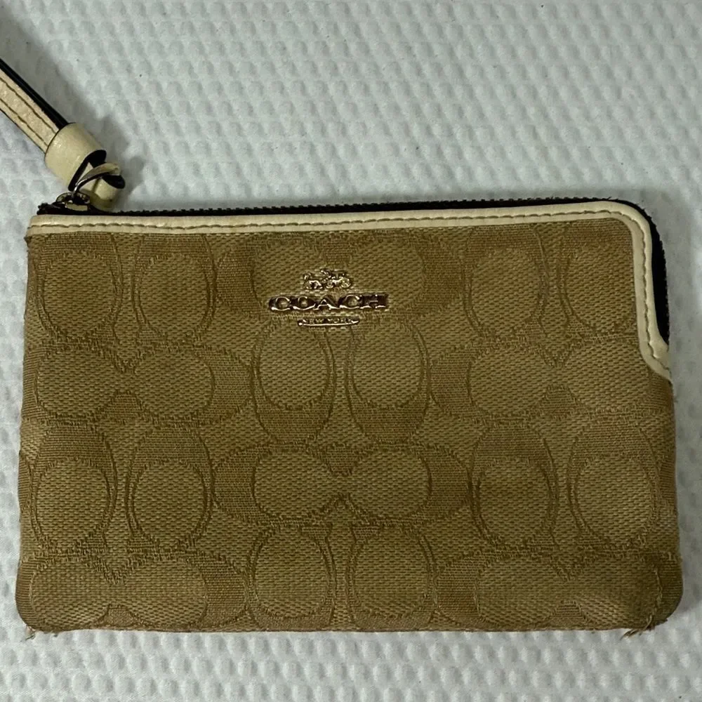 Coach Beige Wristlet with Logo Pattern
